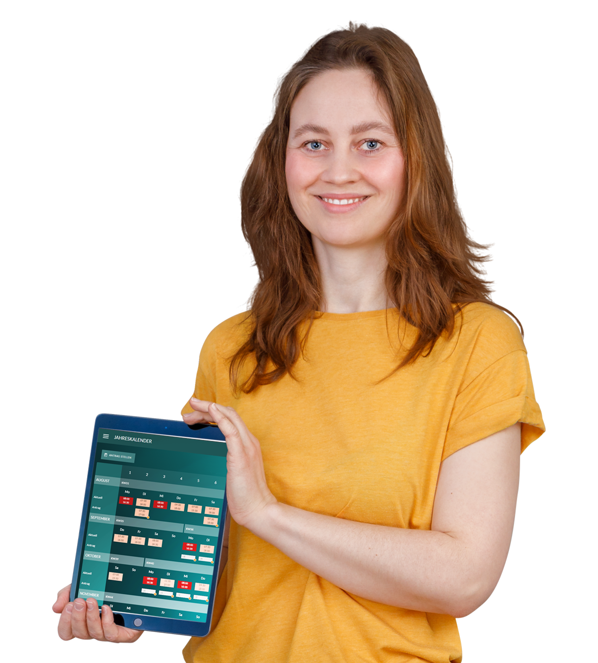 Frau mit iPad Roster-Screenshot