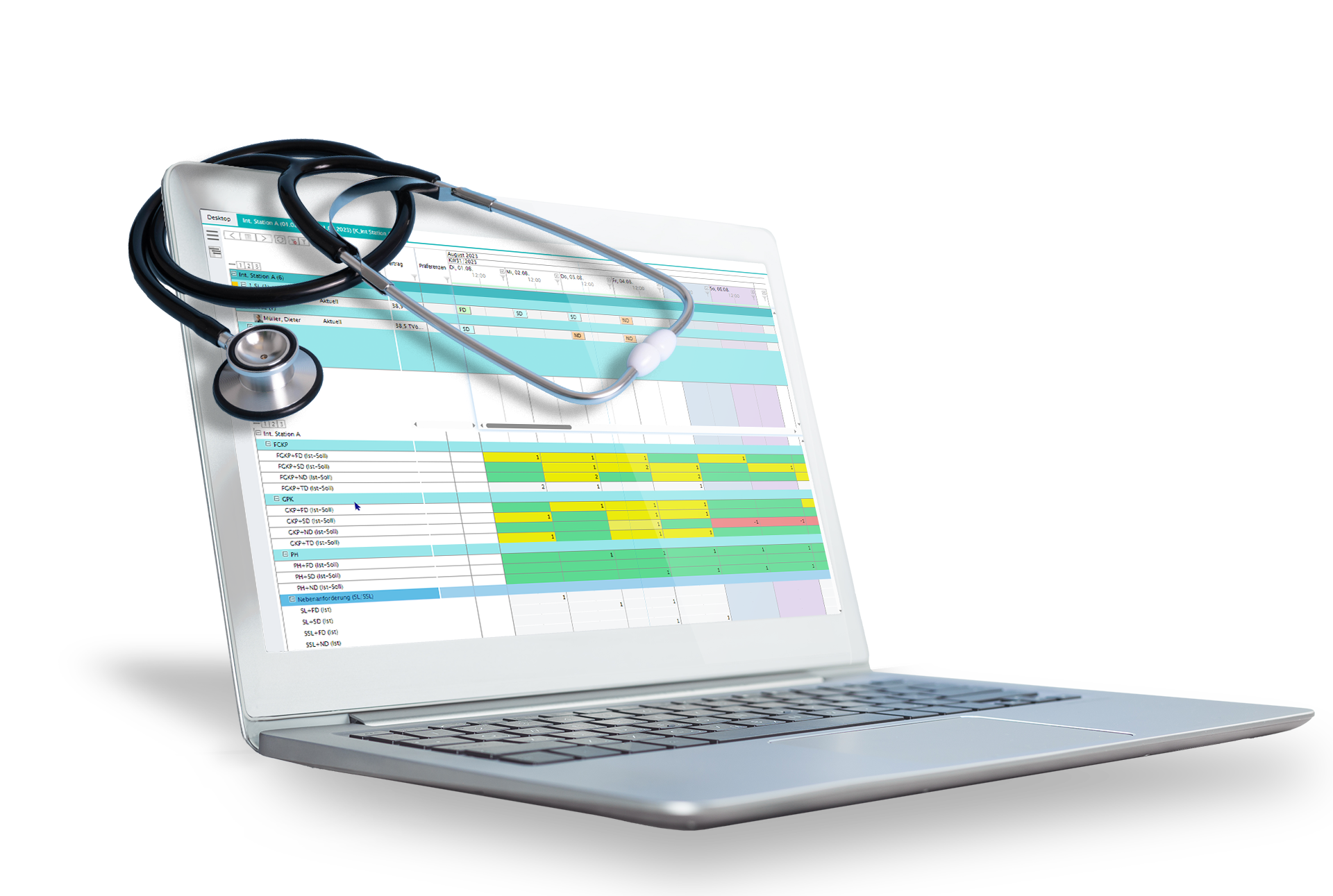 Laptop mit Roster Healthcare